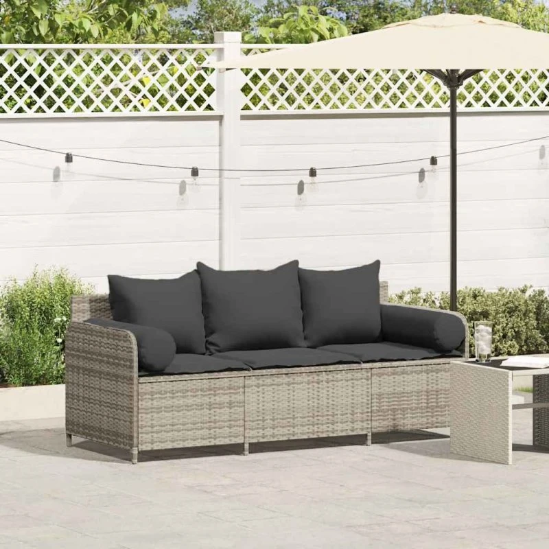 vidaXL 3-personers havesofa med hynder lysegrå polyrattan