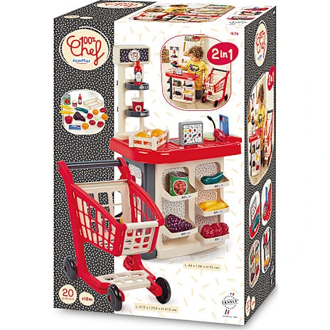 Ecoiffier Købmandsdisk med vogn og butikstilbehør