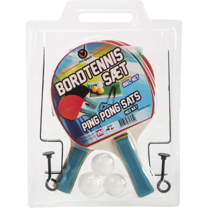 Bordtennis sæt med bat, net og 3 bolde