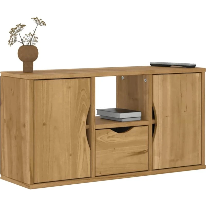 vidaXL TV-skab ODDA 79x24x40 cm massivt fyrretræ brun med skuffe