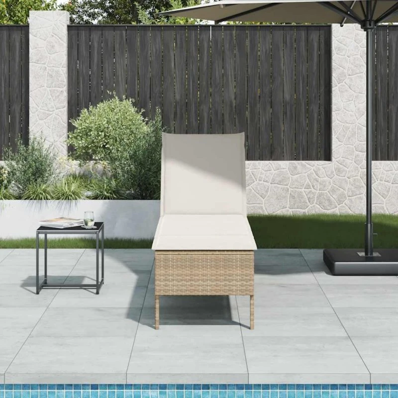 vidaXL Liggestol med hynde 55x200x44 cm polyrattan beige