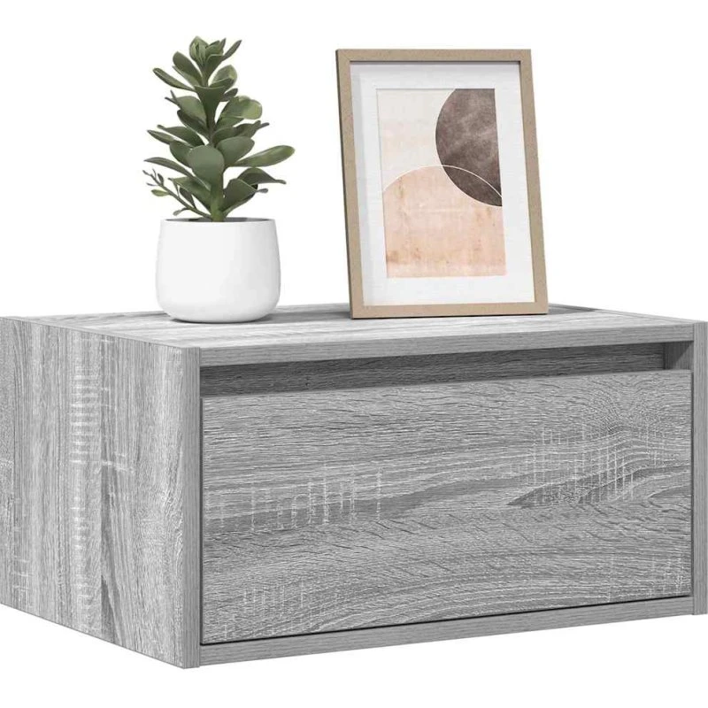 vidaXL Væghængt Sengebord med LED-lys, Grå Sonoma-Eg, 75x35,5x25 cm