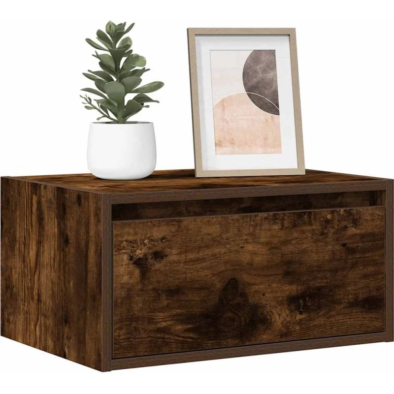 vidaXL Væghængt Sengebord med LED-lys, Røget Egetræ, 75x35,5x25 cm