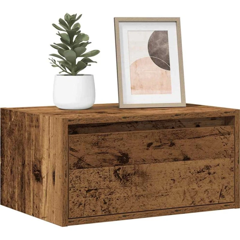 vidaxL væghængt sengebord med LED-lys, gammelt træ-look, 75x35,5x25 cm