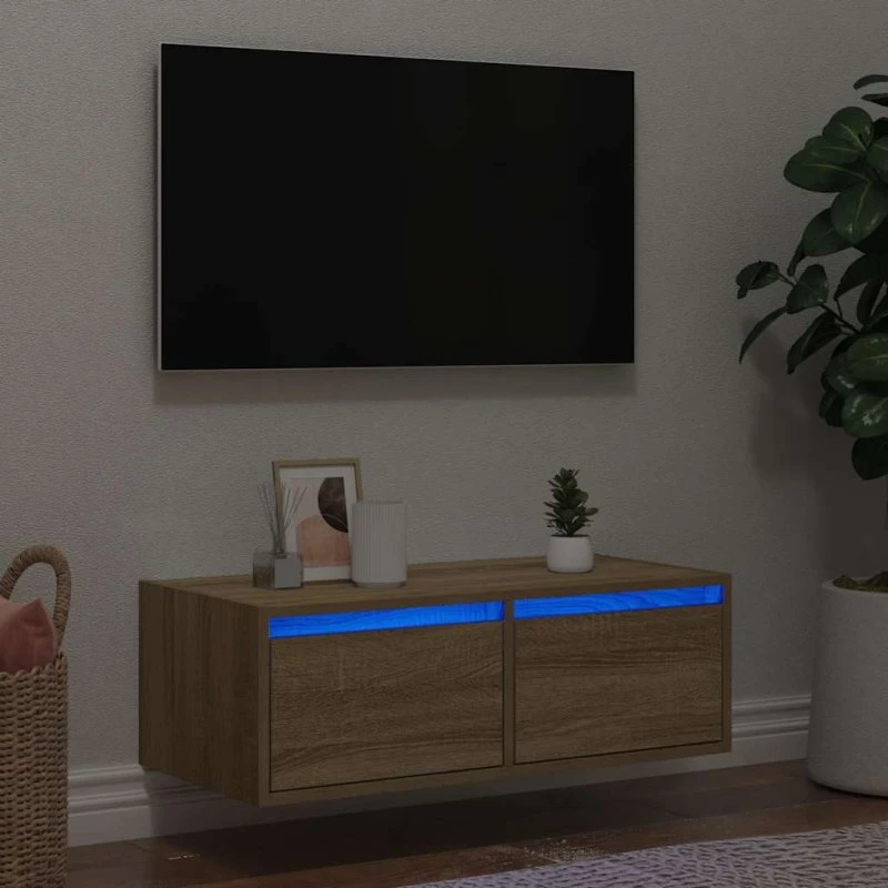 vidaXL Tv-bord med LED-lys 75x35,5x25 cm Sonoma-eg