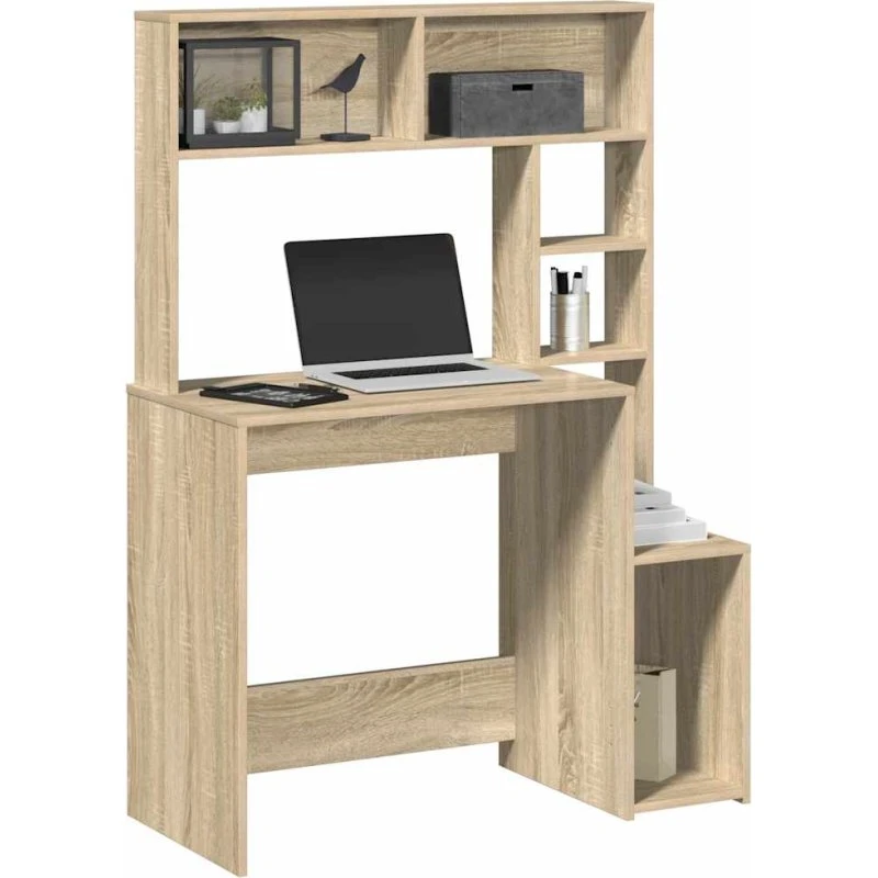vidaXL Skrivebord med Hylder 100x45x140 cm, Konstrueret Træ Sonoma-Ege