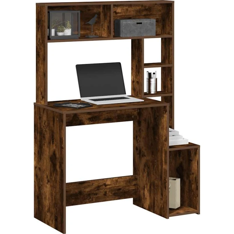 vidaXL Skrivebord 100x45x140 cm røget egetræ med hylder