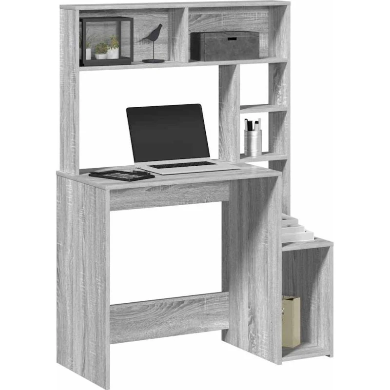 vidaXL Skrivebord med hylder 100x45x140 cm grå sonoma