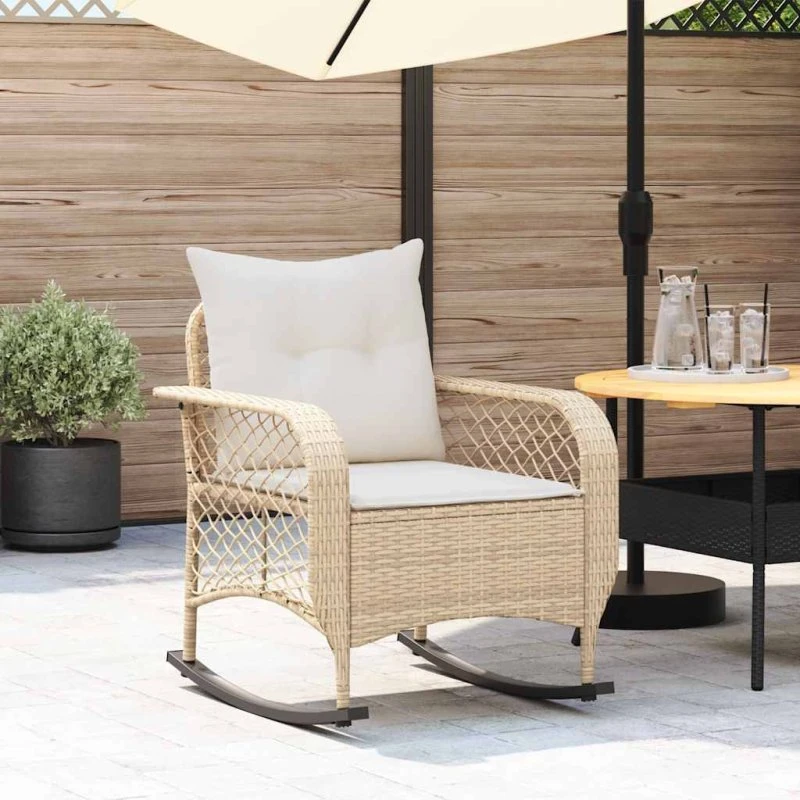 vidaXL Udendørs Gyngestol med Hynder Polyrattan Beige