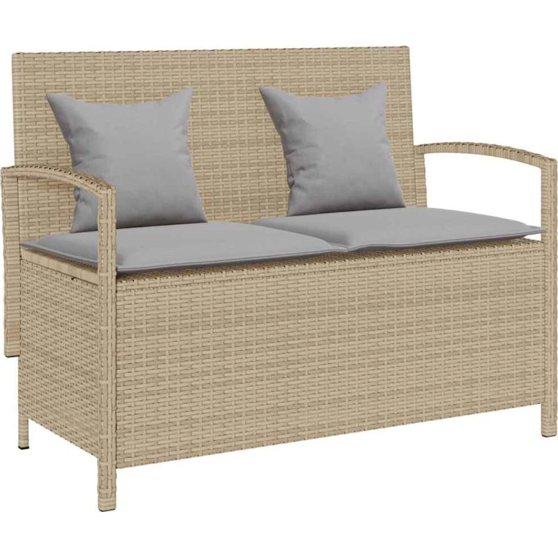 vidaXL opbevaringsbænk med hynde, polyrattan beige