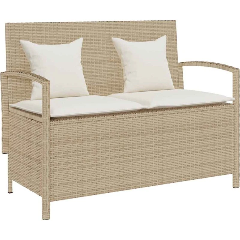 vidaXL opbevaringsbænk med hynde, polyrattan beige