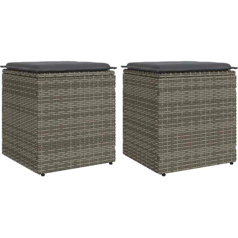 vidaXL Havestole med Hynder 2 stk. 40x40x43 cm Polyrattan Grå