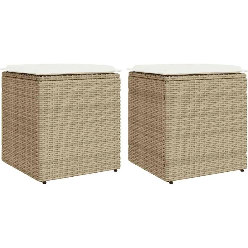 vidaXL Havestole med Hynder 2 stk. 40x40x43 cm Polyrattan Beige