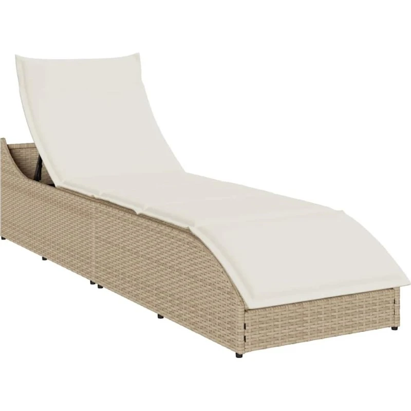 vidaXL sammenklappelig solseng med hynde og opbevaring i polyrattan beige
