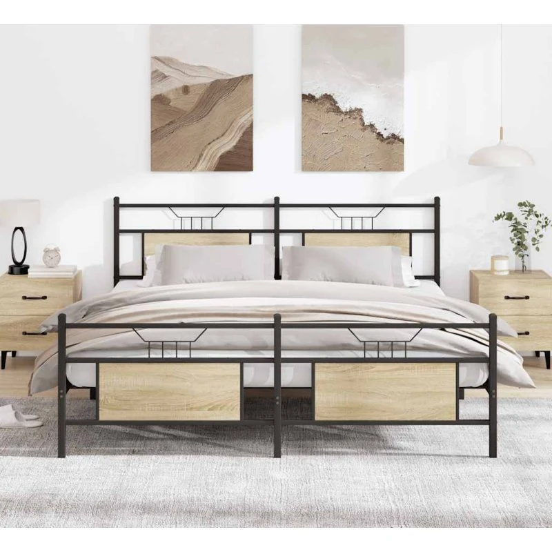 vidaXL Sengeramme 183x213 cm Metal Sonoma-Eg