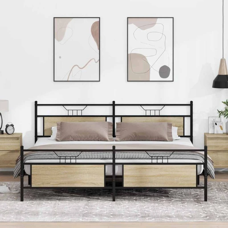 vidaXL Sengeramme 193x203 cm Metal Sonoma-Eg uden Madras