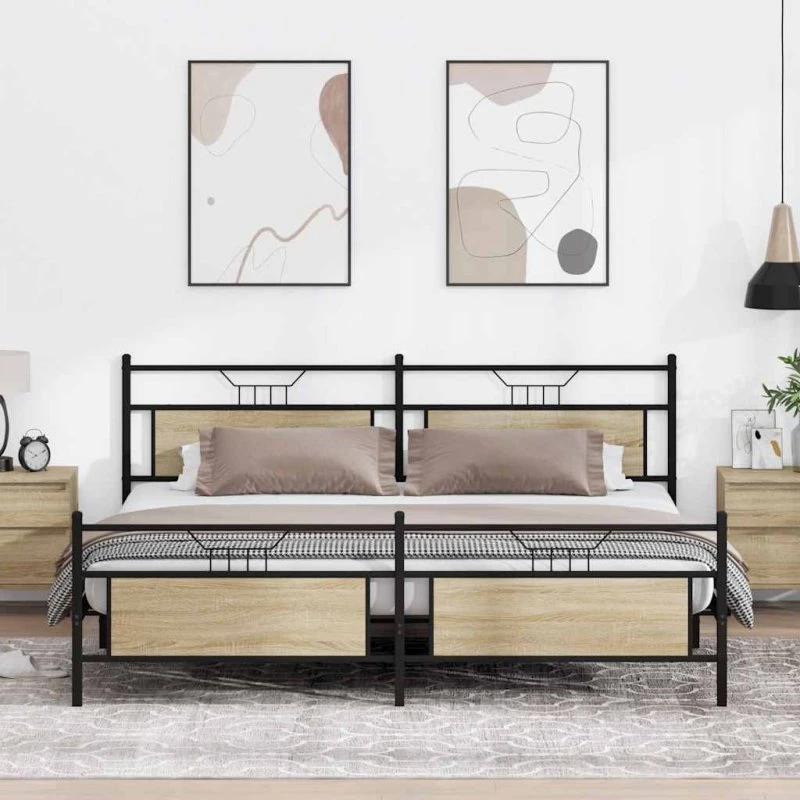 vidaXL Sengeramme 200x200 cm Metal Sonoma-Eg uden Madras
