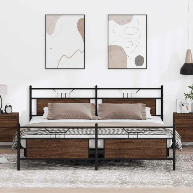 vidaXL Sengeramme 193x203 cm Metal Brun Eg