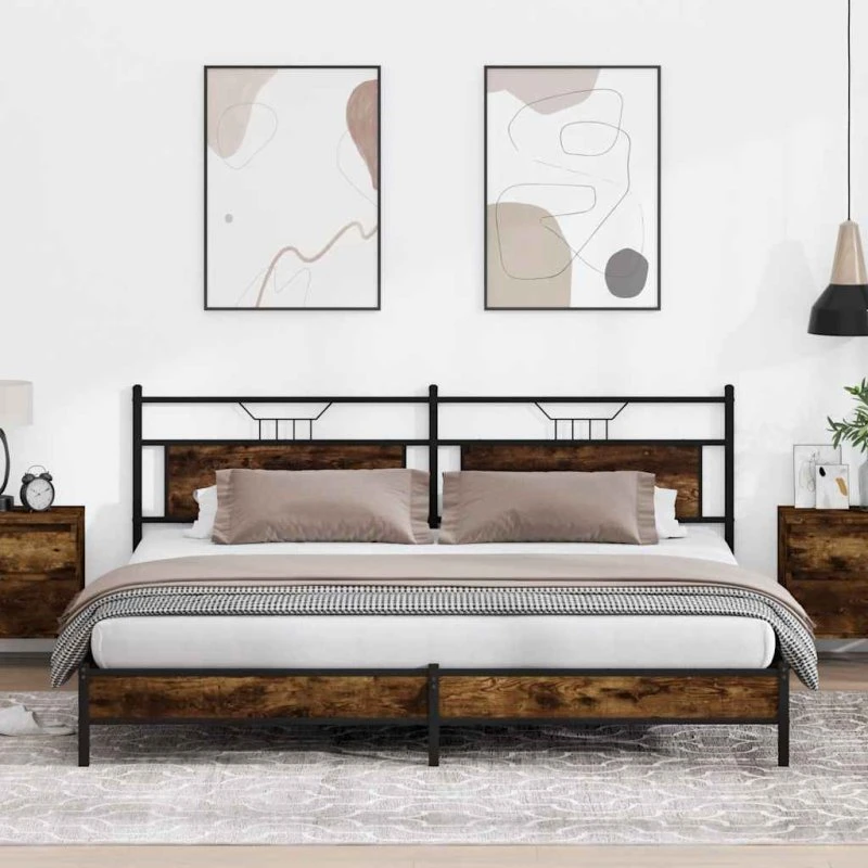 vidaXL Sengeramme 193x203 cm røget egetræ, metal