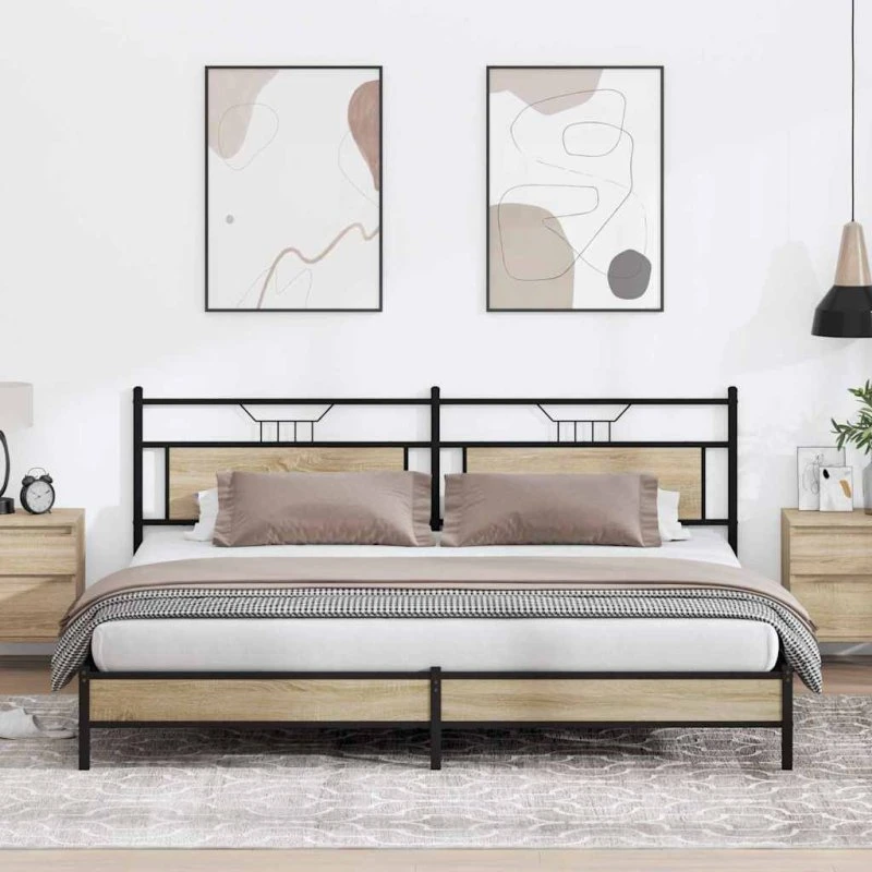 vidaXL Sengeramme 200x200 cm Metal Sonoma-Eg