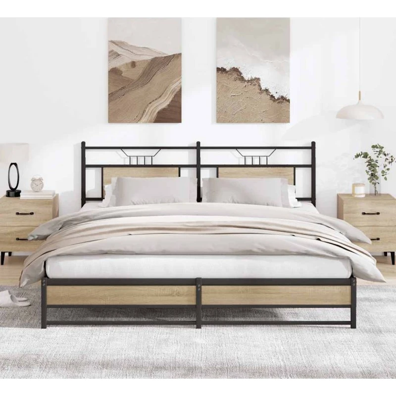 vidaXL Sengeramme 183x213 cm Metal Sonoma-Eg