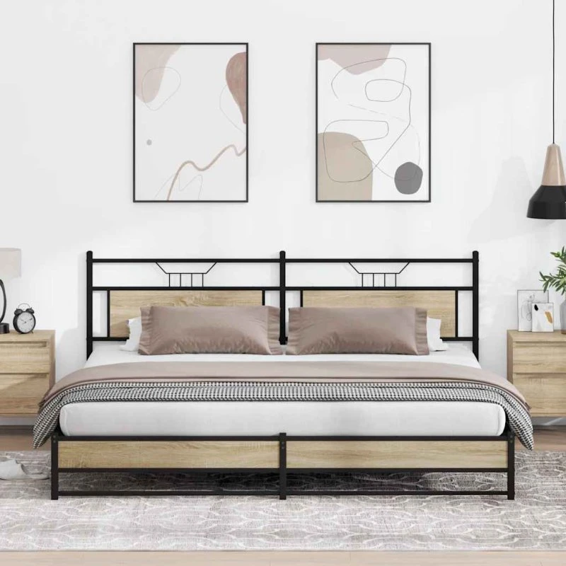 vidaXL Sengeramme 193x203 cm Metal Sonoma-Eg