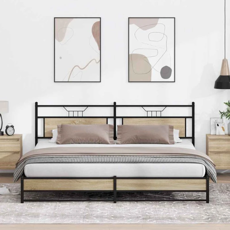 vidaXL Sengeramme 200x200 cm Metal Sonoma-Eg