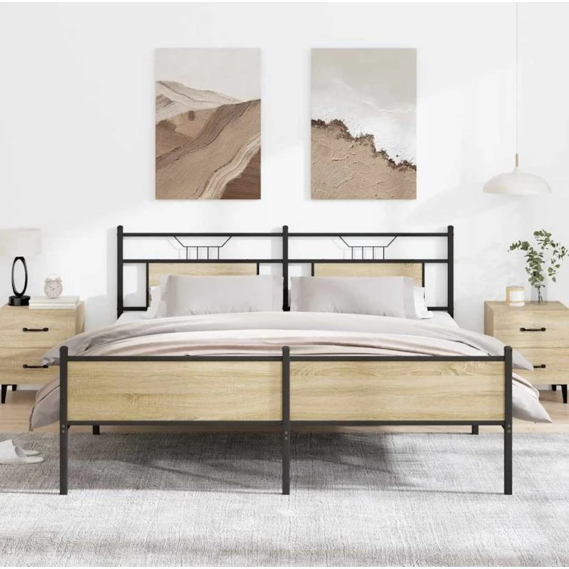 vidaXL Sengeramme 183x213 cm Metal Sonoma-Eg