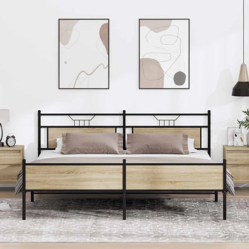 vidaXL Sengeramme 193x203 cm Metal Sonoma-Eg