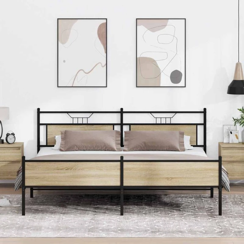 vidaXL Sengeramme 200x200 cm Metal Sonoma-Eg