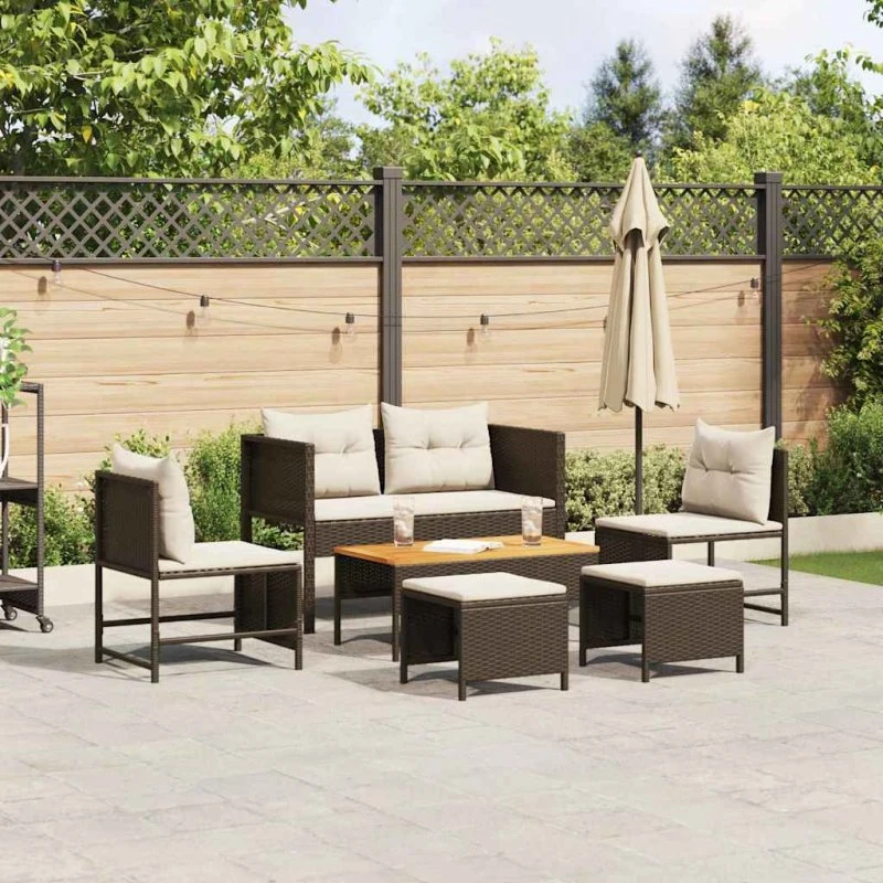 vidaXL Havesofa Sæt 6 pc Brun/Creme PolyRattan