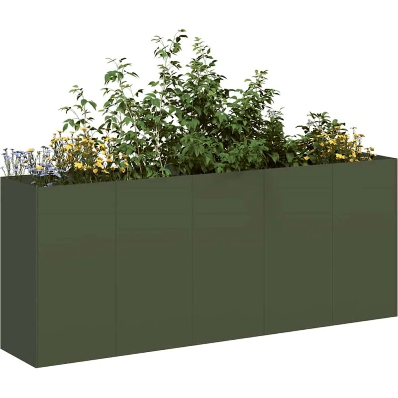 vidaXL plantekasse olivengrøn 200x40x80 cm koldvalset stål