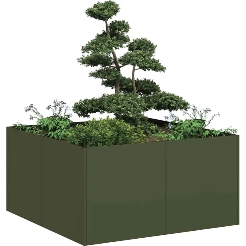 vidaXL Plantekasse 80x80x40 cm koldvalset stål olivengrøn