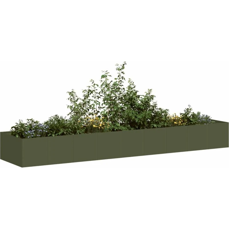 vidaXL Plantekasse 360x80x40 cm stål olivengrøn