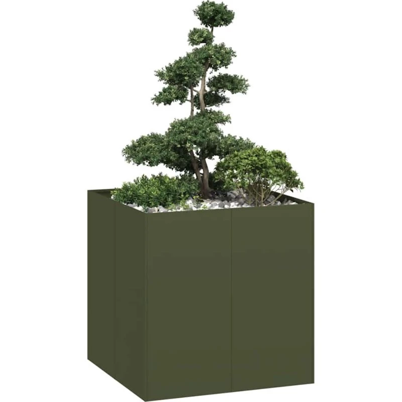 vidaXL Plantekasse 80x80x80 cm stål olivengrøn