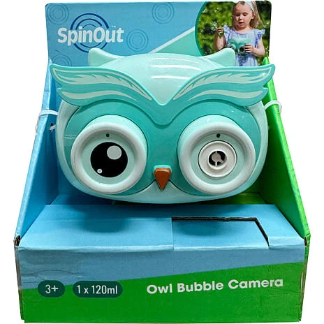 SpinOut sæbeboblepistol med uglekamera, inkl. sæbeopløsning