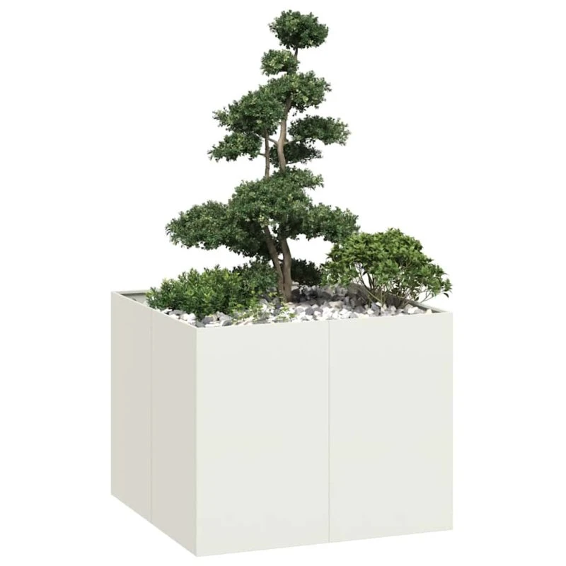vidaXL Plantekasse 100x100x80 cm stål hvid
