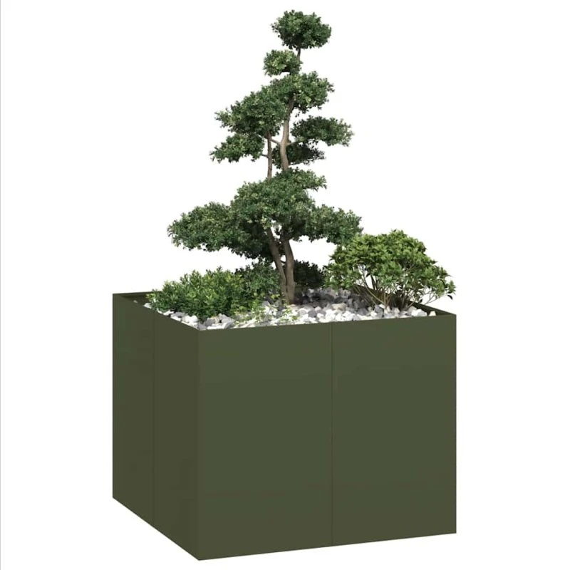 vidaXL Plantekasse 100x100x80 cm stål olivengrøn