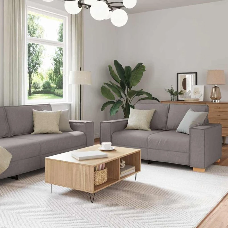 vidaXL Sofa 3-del Gråbrun 220 x 80 x 84 cm Linned-blandet stof