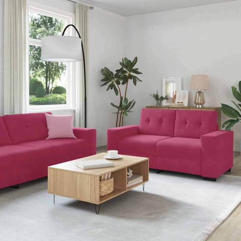 vidaXL Sofa Sæt 3 deler Vinrød 221 x 80 x 80 cm Fløjl