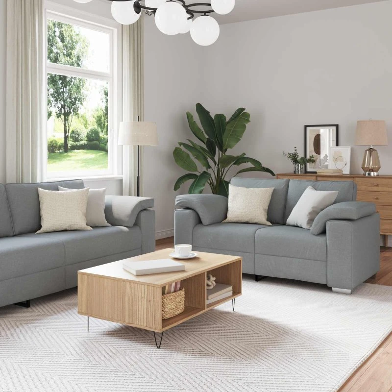 vidaXL 3-pces Sofa Lysegrå 219 x 77 x 82 cm Linned-blandet Stof