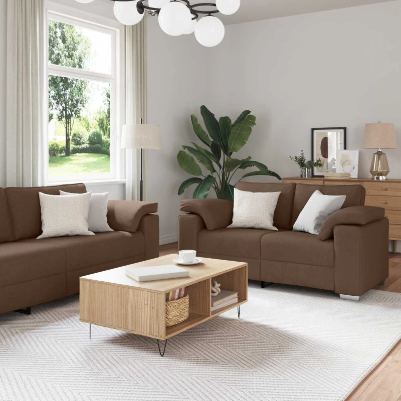 vidaXL 3-pces Sofa Brun 219x80x82 cm Linned-blandet stof