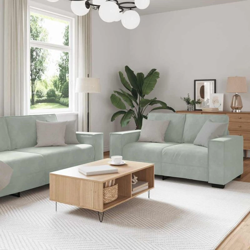 vidaXL sofasæt 2 dele med hynder lysegrå velour