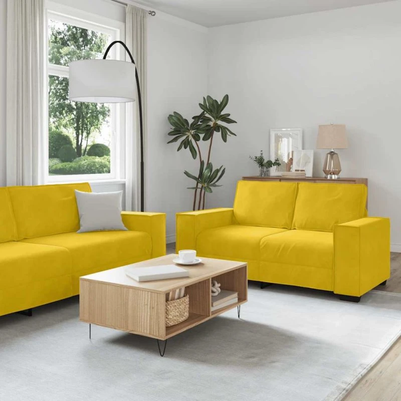 vidaXL 2-deles sofasæt med hynder i gul velour