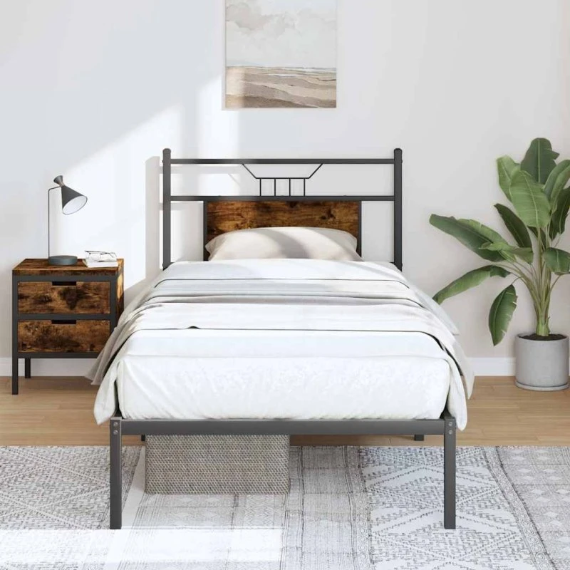 vidaXL Sengeramme 75x190 cm Røget Eg med Hovedgærde