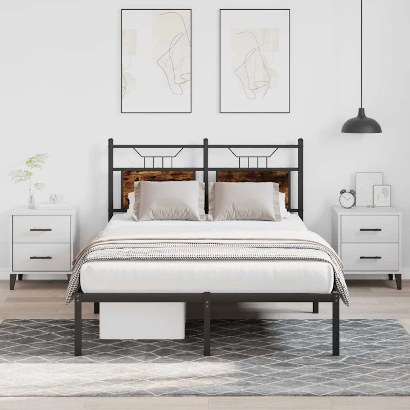 vidaXL Sengeramme 120x190 cm røget eg med hovedgærde
