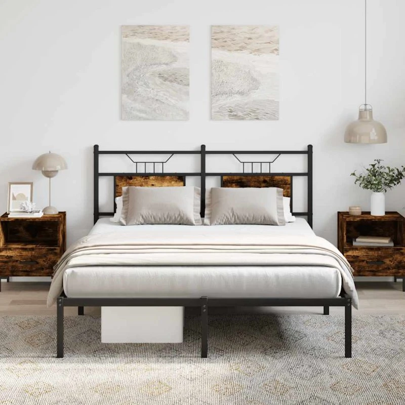 vidaXL Sengeramme 140x190 cm røget eg med hovedgærde