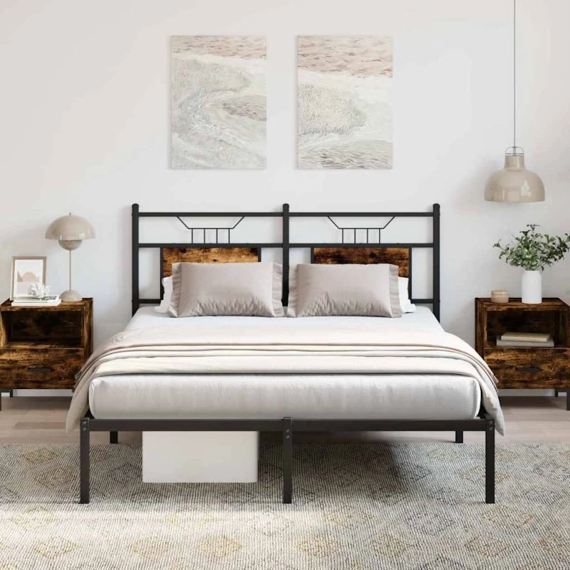 vidaXL Sengeramme 150x200 cm røget eg med hovedgærde
