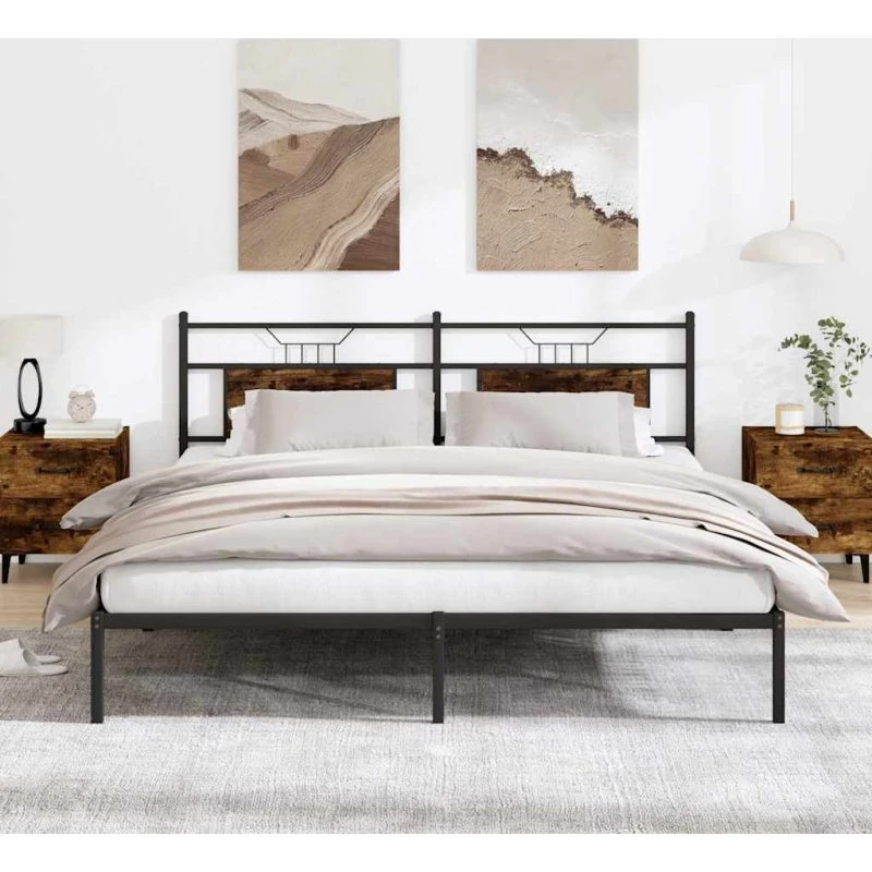 vidaXL Sengeramme 183x203 cm røget eg med hovedgærde