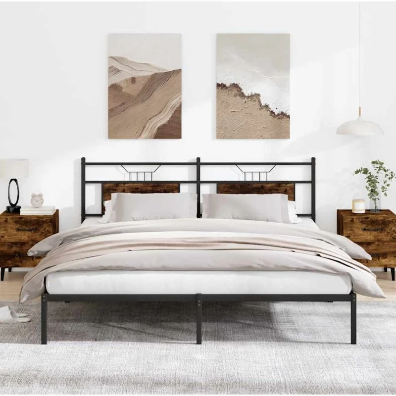 vidaXL Sengeramme 183x213 cm røget eg med hovedgærde